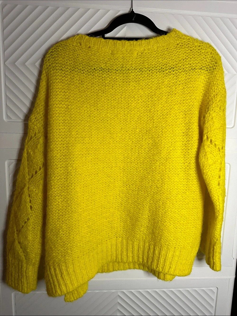 Anthropologie Yellow Open-Knit Diamond Crewneck Sweater